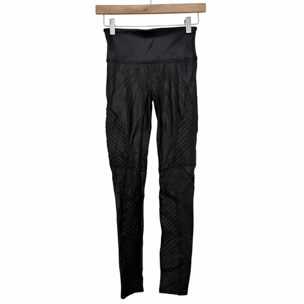 Spanx Black Faux Leather Moto Leggings Sz S